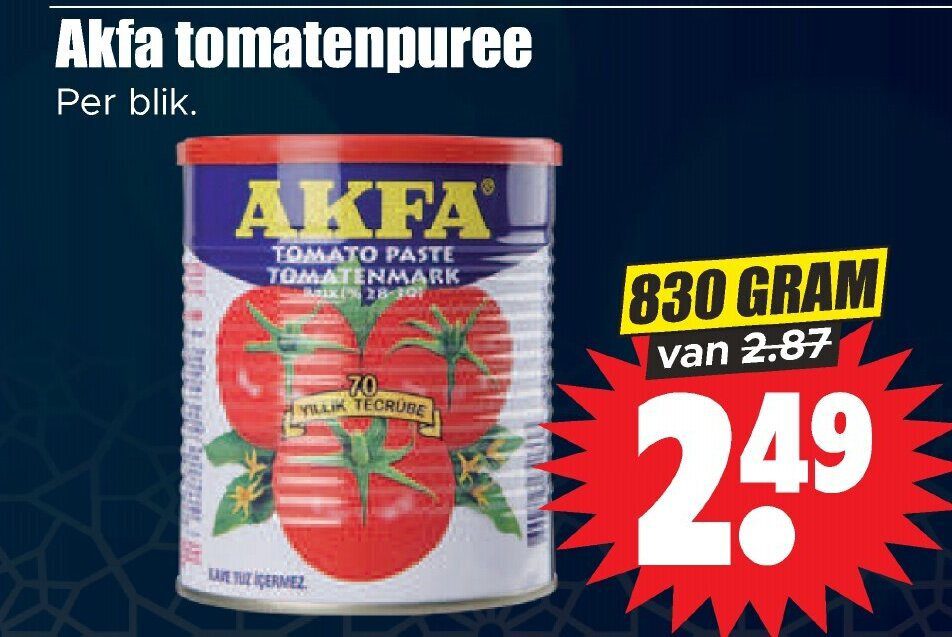 Aanbiedingen Akfa tomatenpuree 830 gram voor  tegen de beste prijs