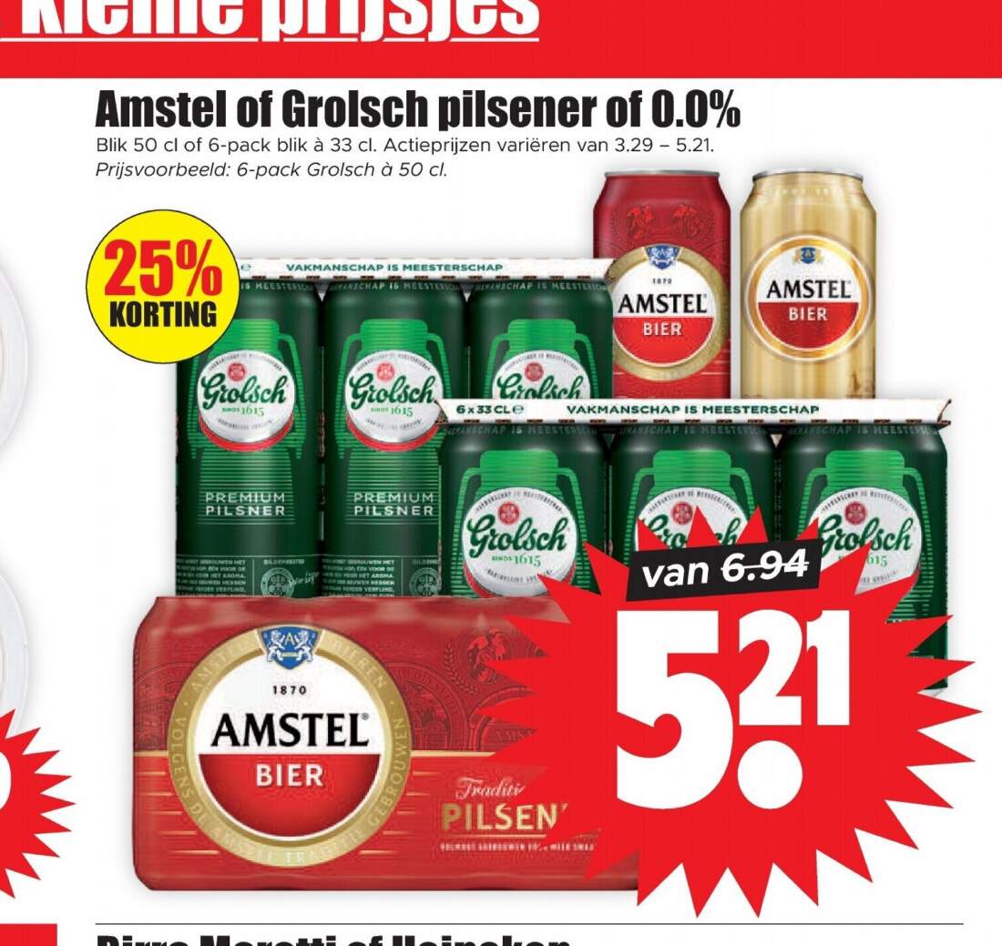 Aanbiedingen Amstel of Grolsch pilsener of 0.0% voor  tegen de beste prijs