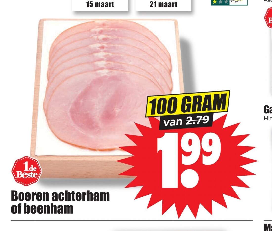 Aanbiedingen Boeren achterham of beenham 100 gram voor  tegen de beste prijs