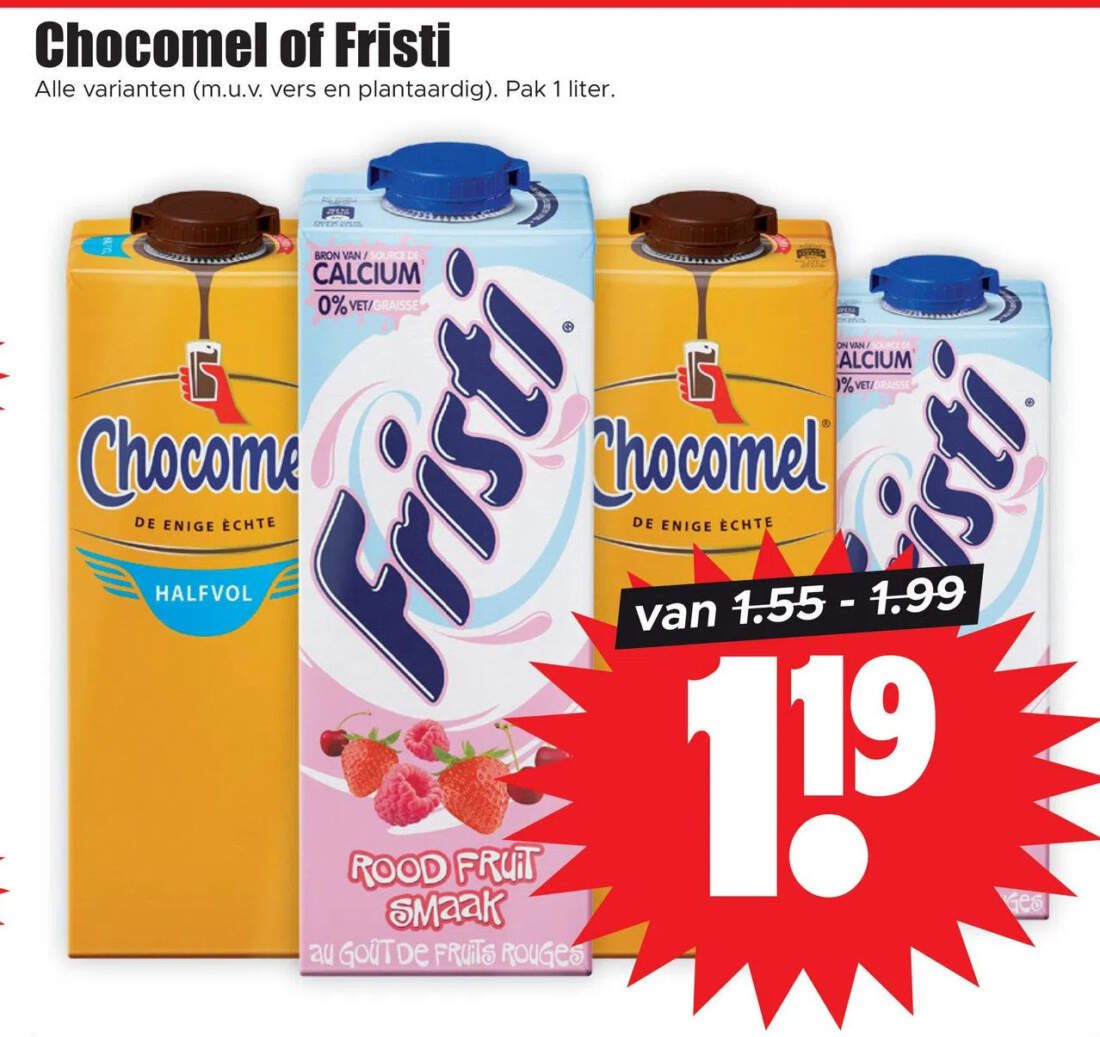 Aanbiedingen Chocomel of fristi voor  tegen de beste prijs