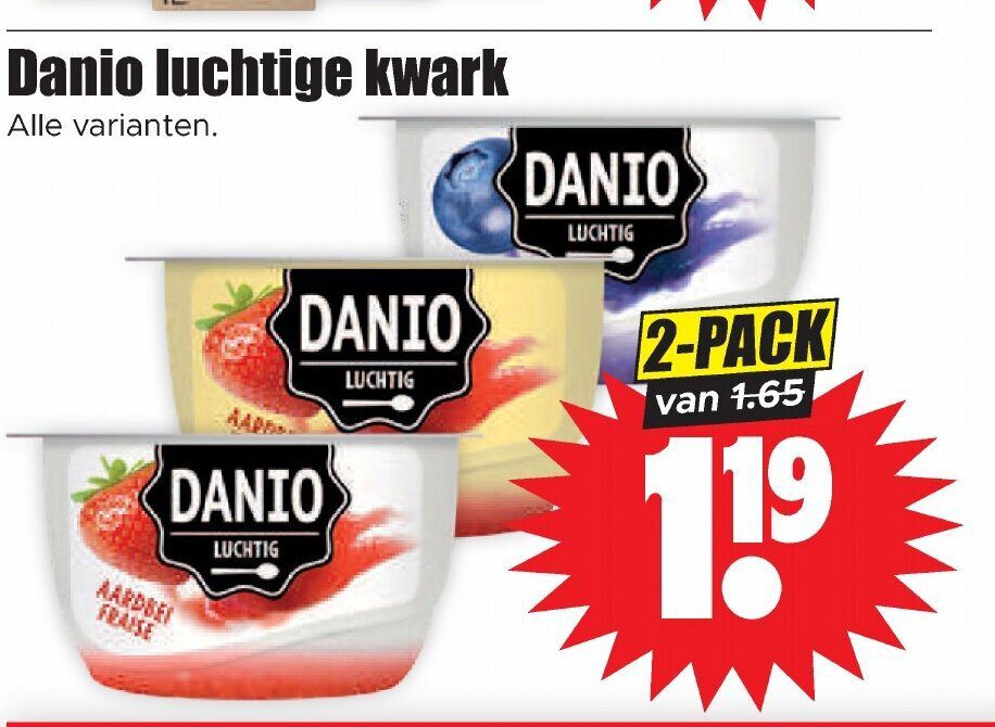 Aanbiedingen Danio luchtige kwark 2-pack voor  tegen de beste prijs