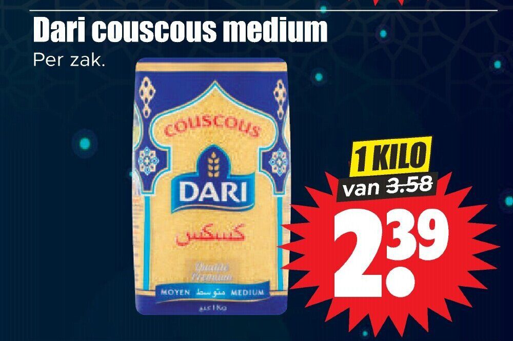 Aanbiedingen Dari couscous medium 1 kilo voor  tegen de beste prijs