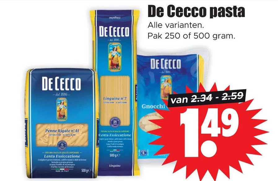 Aanbiedingen De cecco pasta voor  tegen de beste prijs