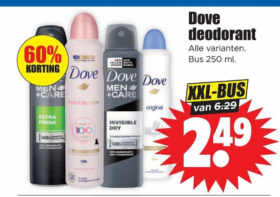 Aanbiedingen Dove deodorant bus 250 ml voor  tegen de beste prijs