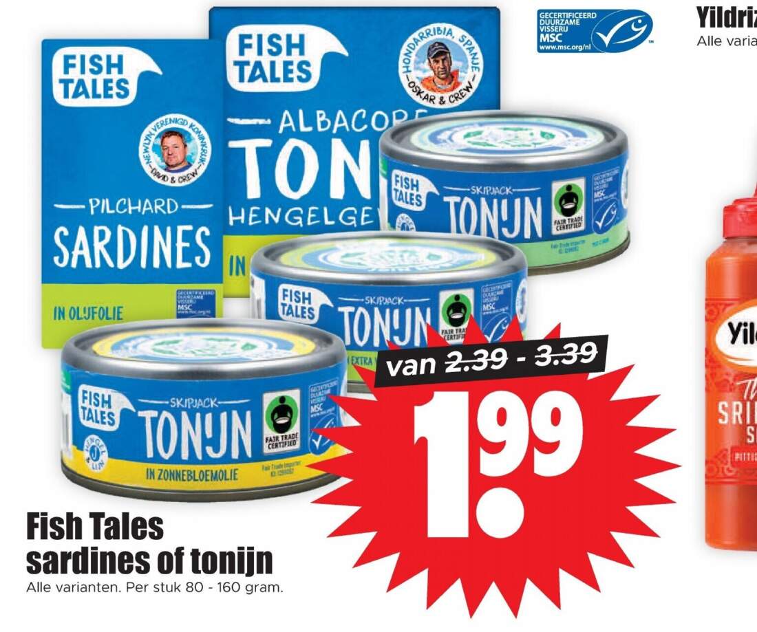 Aanbiedingen Fish Tales sardines of tonijn 80-160 gram voor  tegen de beste prijs