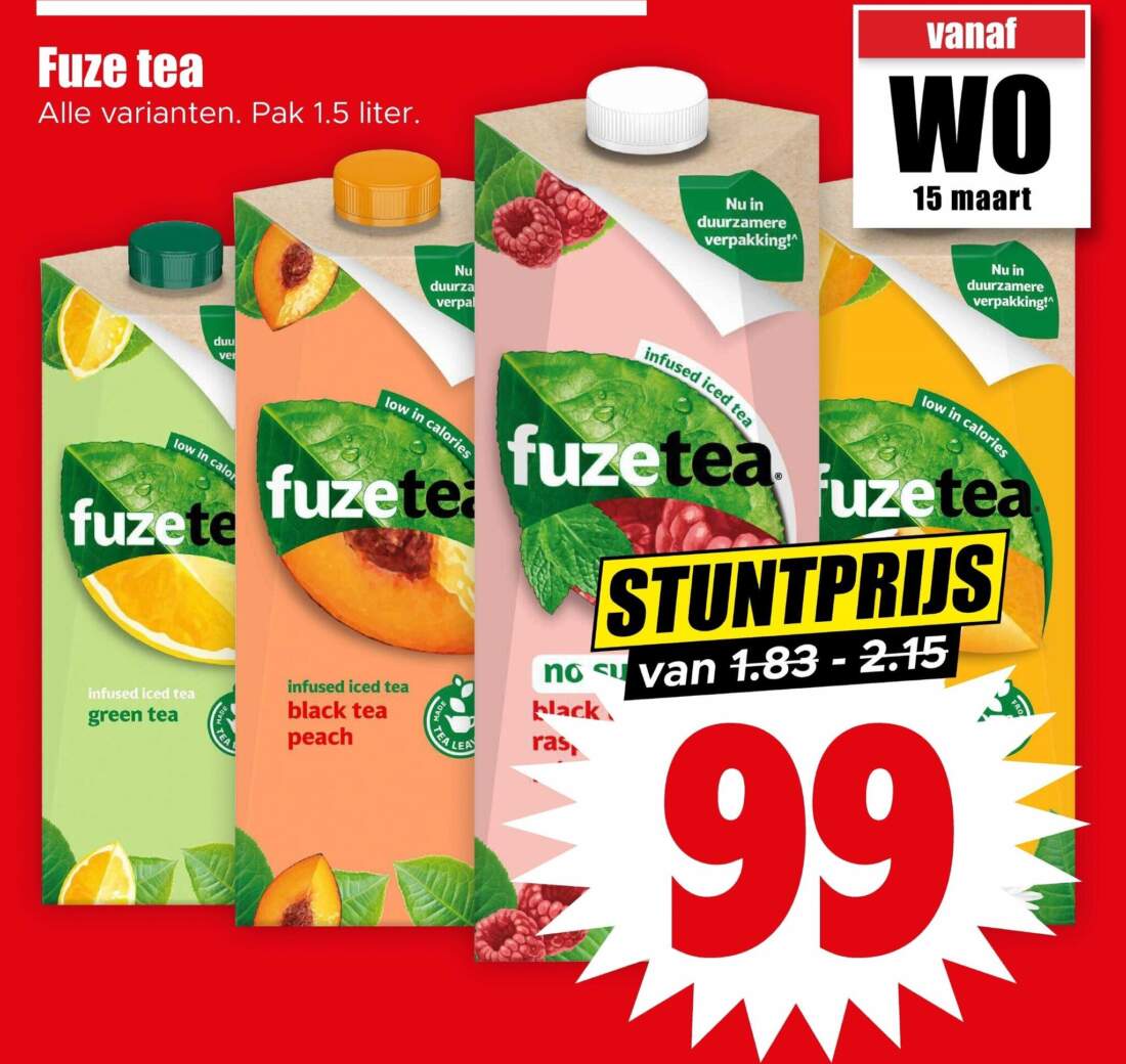 Aanbiedingen Fuze tea pak 1.5 liter voor  tegen de beste prijs