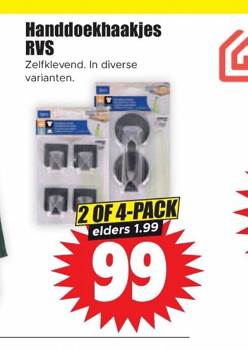 Aanbiedingen Handdoekhaakjes RVS 2 of 4-pack voor  tegen de beste prijs