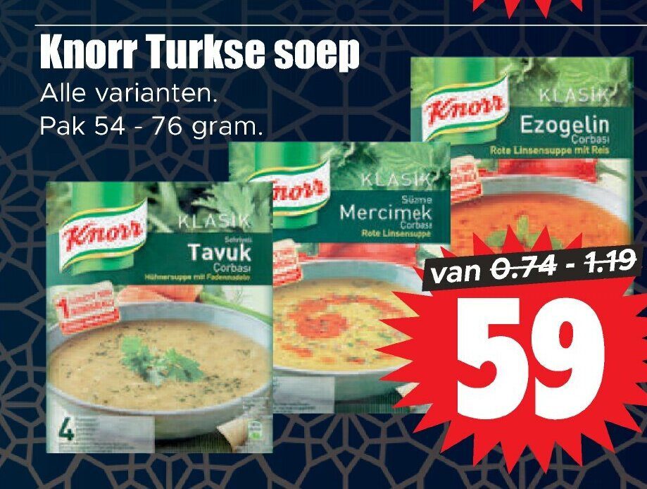 Aanbiedingen Knorr Turkse soep pak 54-76 gram voor  tegen de beste prijs