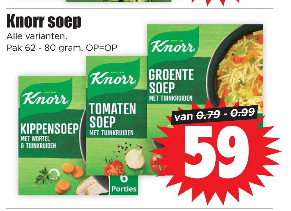 Aanbiedingen Knorr soep pak 62-80 gram voor  tegen de beste prijs