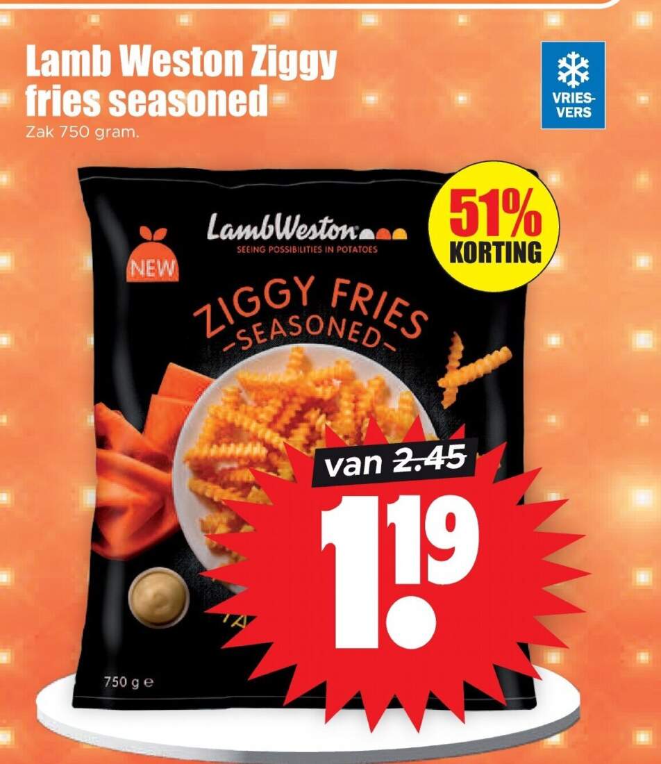 Aanbiedingen Lamb Western Ziggy fries seasoned zak 750 gram voor  tegen de beste prijs