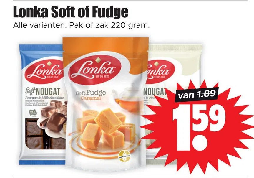 Aanbiedingen Lonka soft of fudge voor  tegen de beste prijs