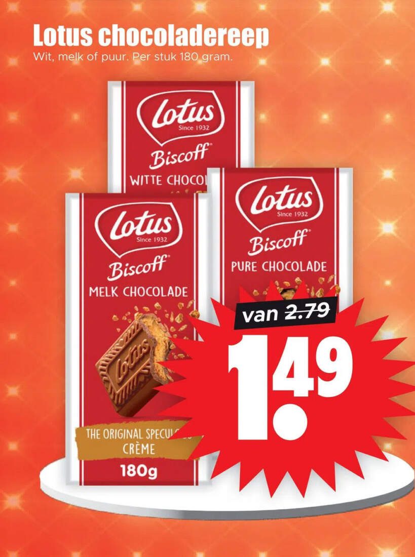 Aanbiedingen Lotus chocoladereep voor  tegen de beste prijs