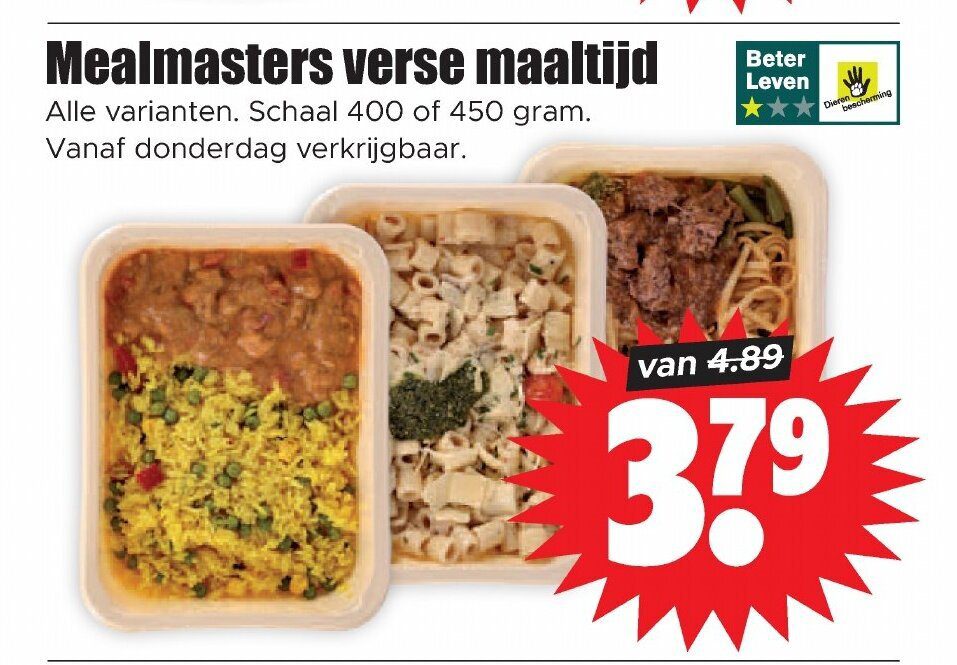 Aanbiedingen Mealmasters verse maaltijd schaal 400 of 450 gram voor  tegen de beste prijs