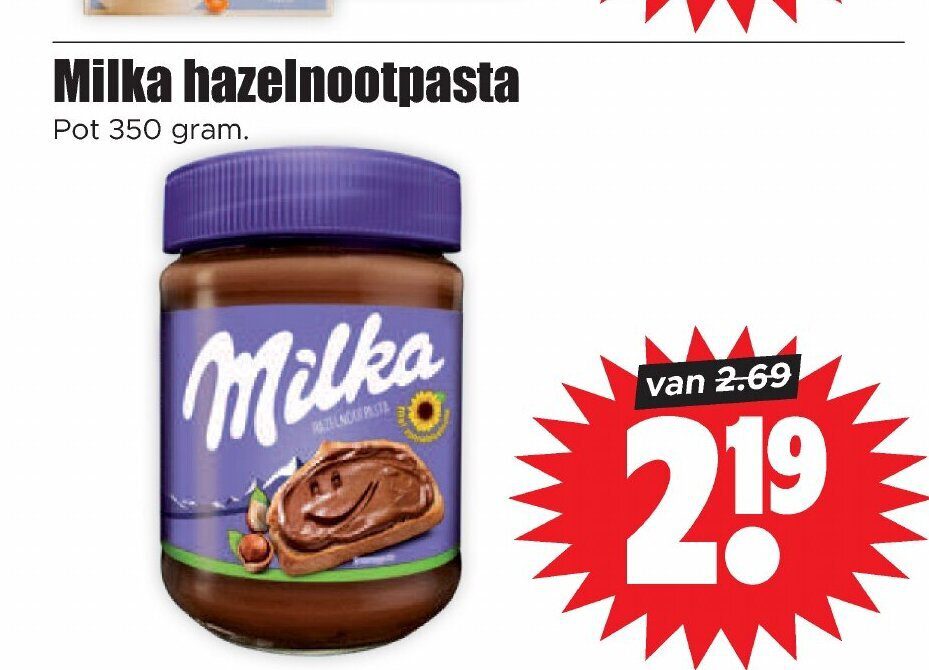 Aanbiedingen Milka hazelnootpasta pot 350 gram voor  tegen de beste prijs