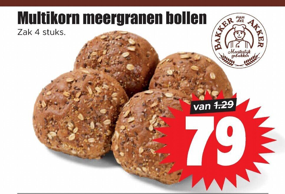 Aanbiedingen Multikorn meergranen bollen zak 4 stuks voor  tegen de beste prijs