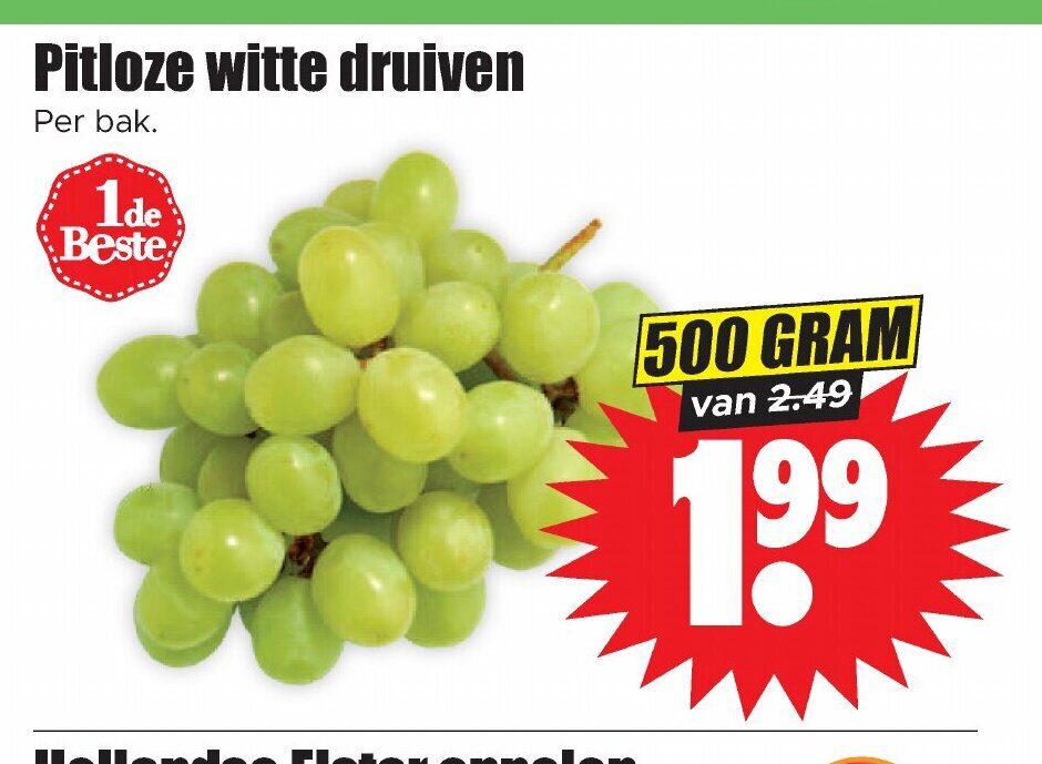 Aanbiedingen Pitloze witte druiven 500 gram voor  tegen de beste prijs