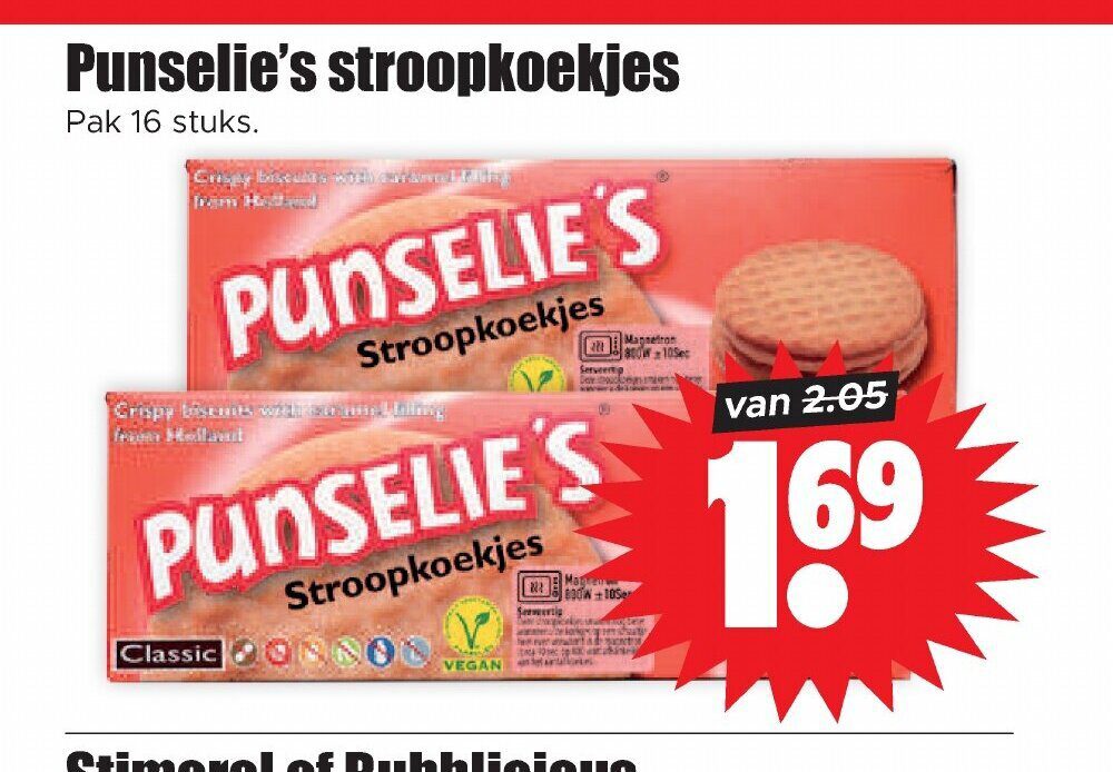 Aanbiedingen Punselie's stroopkoekjes pak 16 stuks voor  tegen de beste prijs