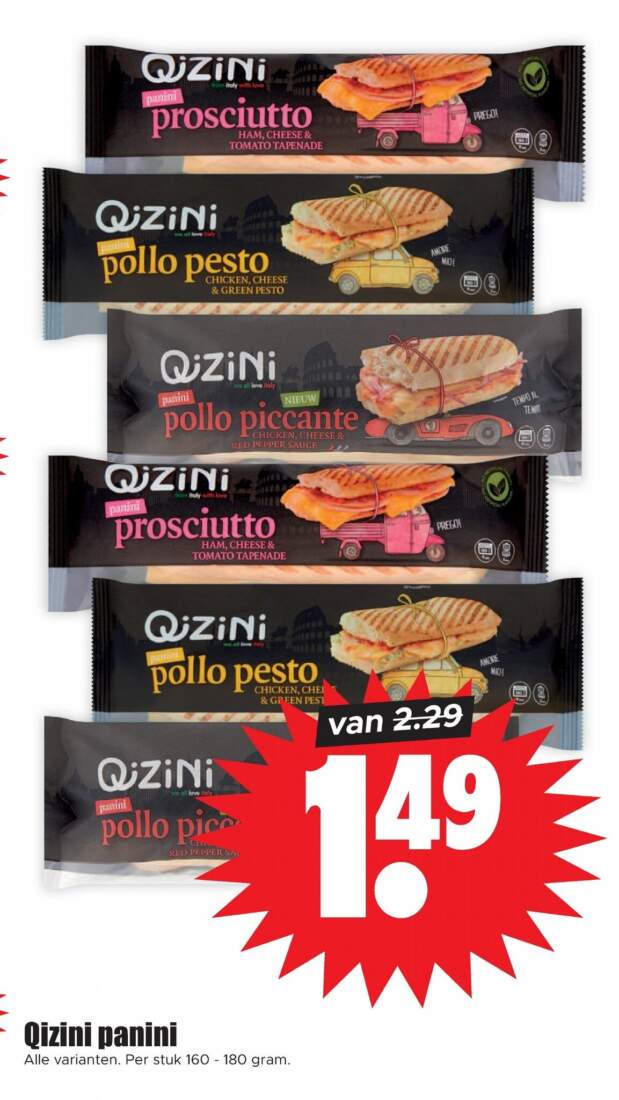 Aanbiedingen Qizini Panini pak 160-180 gram voor  tegen de beste prijs