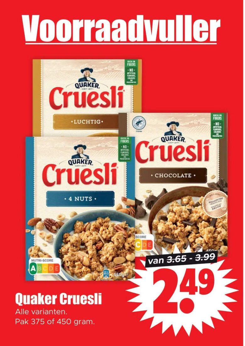 Aanbiedingen Quaker cruesli voor  tegen de beste prijs