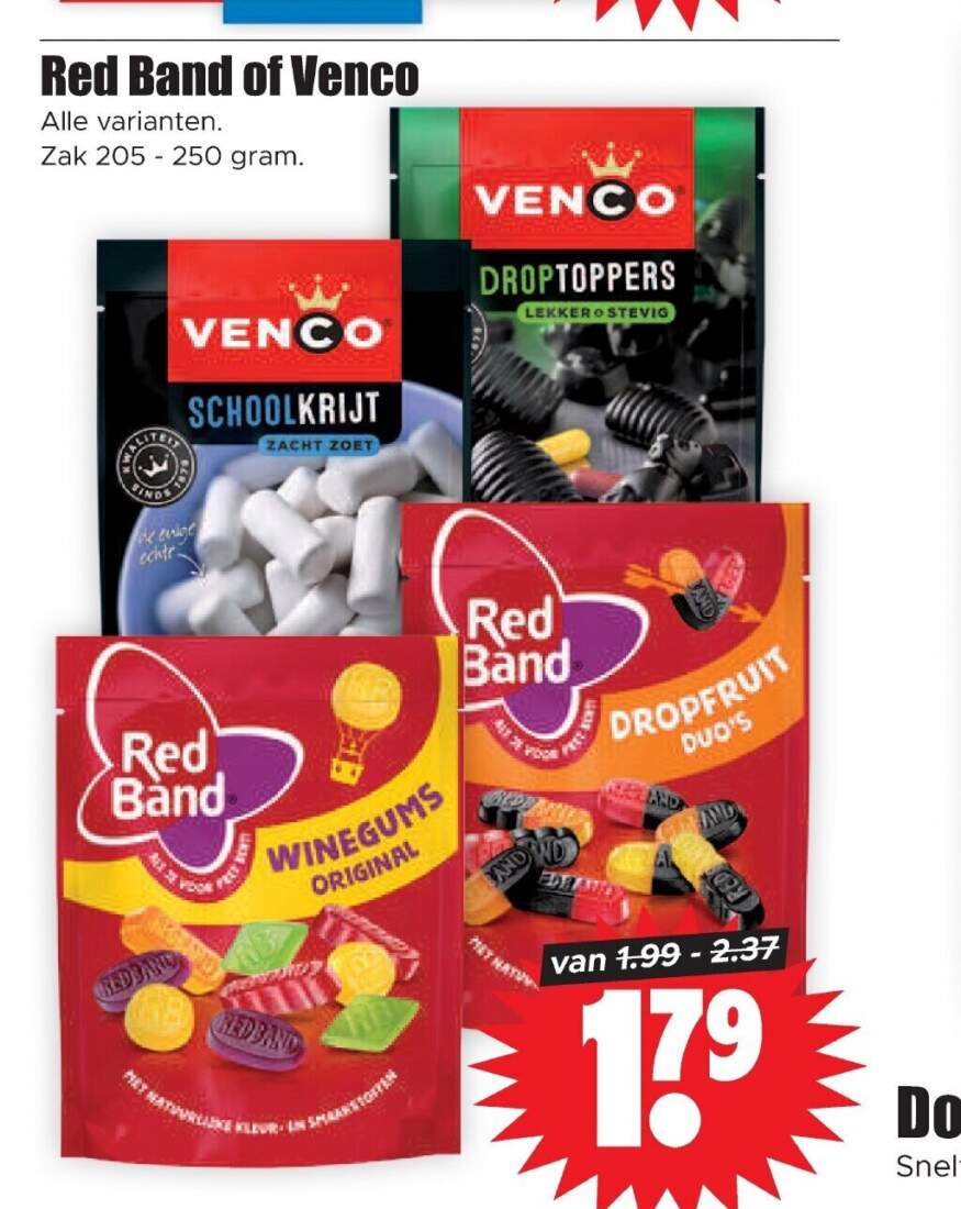 Aanbiedingen Red Band of Venco zak 205-250 gram voor  tegen de beste prijs