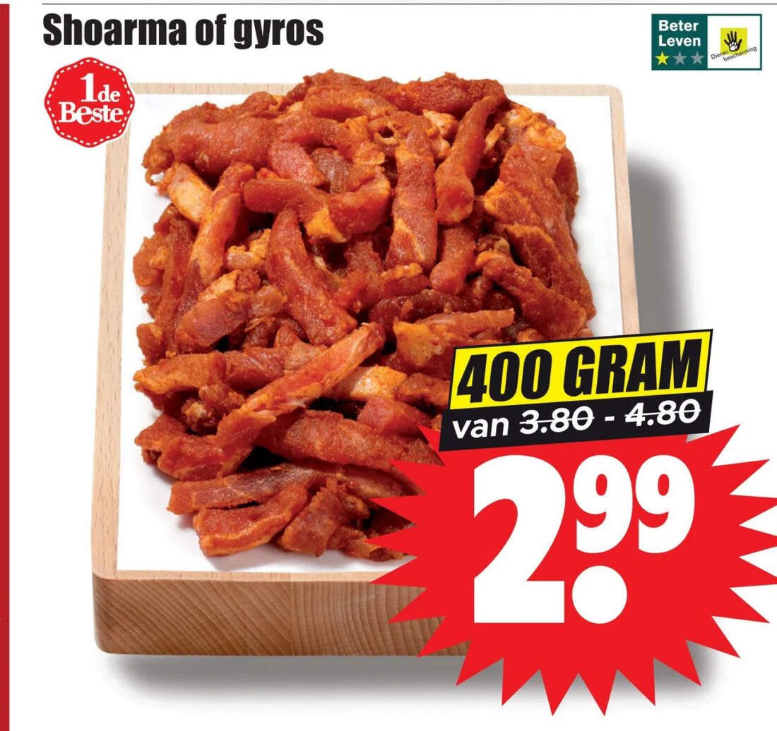 Aanbiedingen Shoarma of gyros voor  tegen de beste prijs