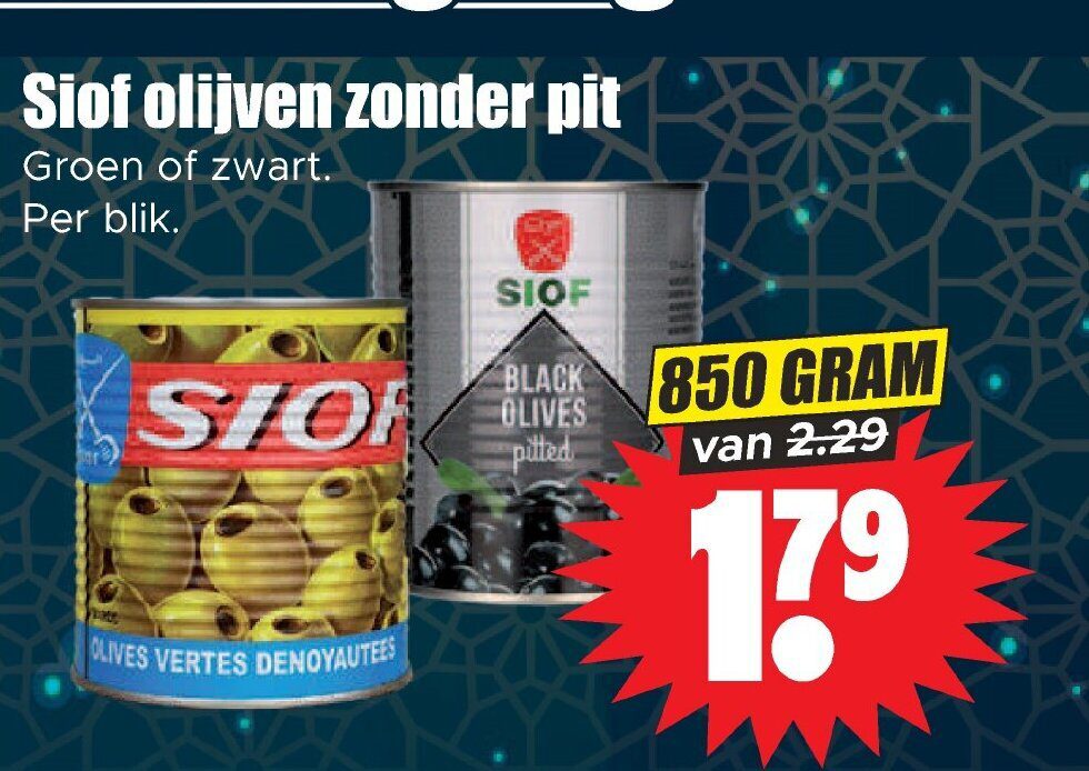 Aanbiedingen Siof olijven zonder pit groen of zwart 850 gram voor  tegen de beste prijs