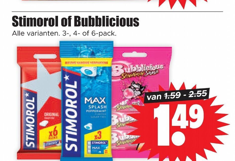 Aanbiedingen Stimorol of Bubblicious voor  tegen de beste prijs