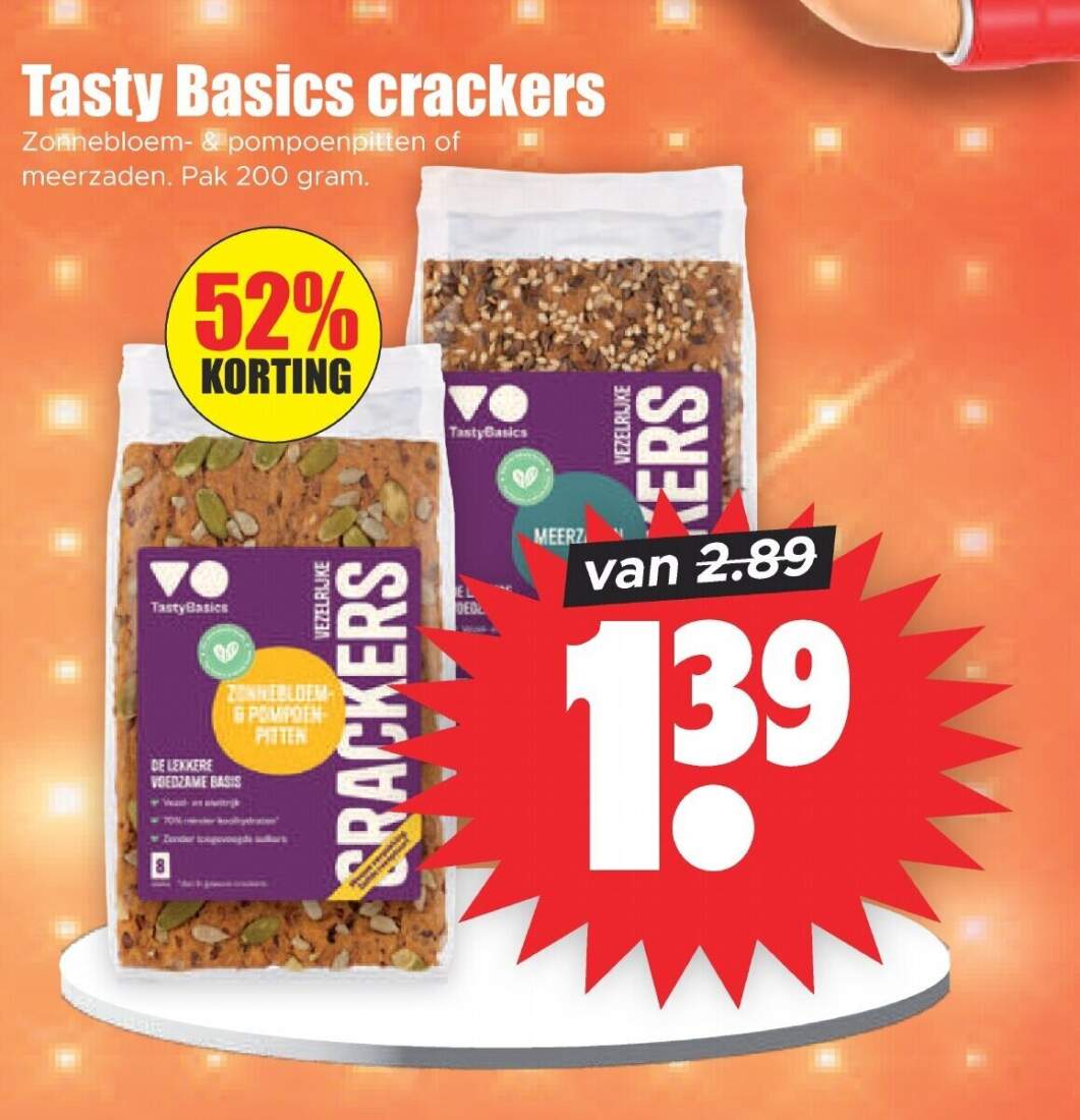 Aanbiedingen Tasty Basics crackers pak 200 gram voor  tegen de beste prijs